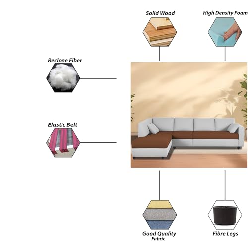 Image of Florian LHS 6 Seater L Shape Sofa Set for Living Room (Brown Grey Fabric) Premium Fabric Sofa