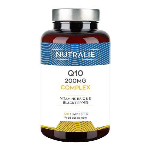 Coenzima Q10 Complex 250mg 100% Pura - 120 Cápsulas Coq10 Potente Antioxidante - Vit C E B2 - Refuerza Sistema Inmune - Vitaminas y Pimienta Negra - Ubiquinona Coenzyme Q10-4 Meses Nutralie
