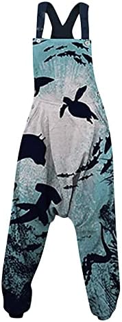 Topassion Ladies Jumpsuits Sleeveless Cotton Linen Romper with Pocket Casual Floral Baggy Playsuits Sexy Fitted Party Straight Pants Suspenders Dungarees Dress for Women UK