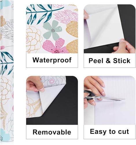 Image of ELTON Waterproof Peel and Stick Floral Wallpaper, Self-Adhesive Vinyl Wall Covering for Bedroom, Living Room Bathroom Cabinet, Countertop (45 x 300 cms, Floral)