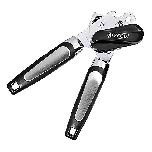 AIYEGO Can Opener Manual, Portable Multifunctional Tin Bottle Opener Kit, Non-electric Stainless Steel Jar Openers with Smooth Edge, Big Turn Knob, Ergonomic Handles