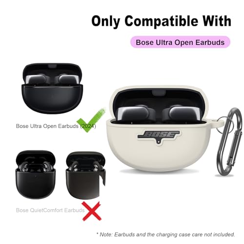 Silicone Case for Bose Ultra Open Earbuds, Shockproof Protective Case with 3 in 1 Cleaner Kit and Carabiner (Beige, LED & Visible Logo)