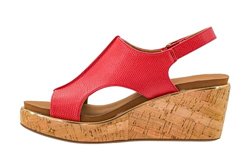 Corkys Footwear Womens Carley Wedges, Featuring Corkys EVA Foam Cushioned Insoles, A 2.5 Inch Heel, Lightweight For All Day Wear, And Hook And Loop Closure - Red Lizard, Size 10
