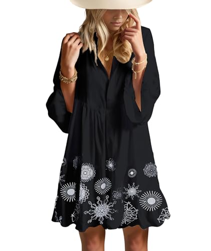 Image of Summer Dresses for Women 2026 Flowy Ruffle 3 /4 Sleeve V Neck Tiered Casual Babydoll Boho Beach Mini Dress
