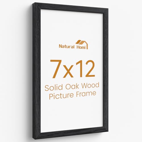 Image of 7x12 Picture Frame,Solid Oak Wood 7 inchx12 inch Photo Frame, Black Color Tempered Real Glass 7 by 12 Wooden Frames with No Mat,12x7 Picture Frames for Wall or Tabletop Display