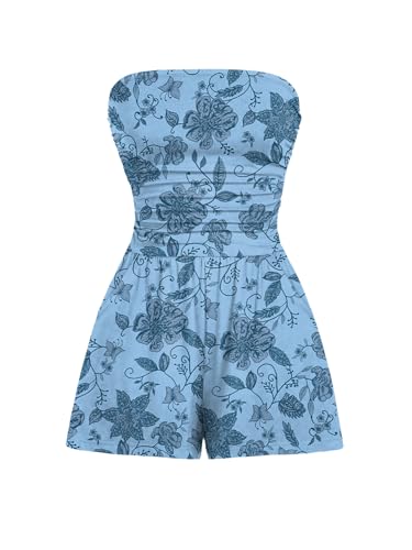 Image of AUXDIO Women Summer Casual Strapless Romper Sleeveless Off Shoulder Short Jumpsuits 2026 Beach Vacation Clothes