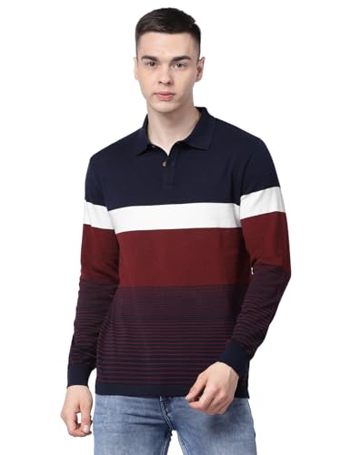 Image of Kalt Mens Basic Solid Full Sleeves Polo Cotton Blend Knitted Regular Fit Polo-Neck T-Shirts with Collar Stylish