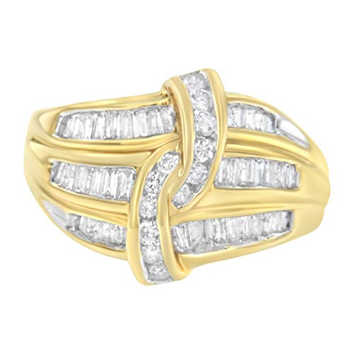 Haus of Brilliance 14K Yellow Gold 3/4 Cttw Round & Baguette Cut Diamond Bypass Cocktail Ring (H-I Color, I1-I2 Clarity) - Size 7