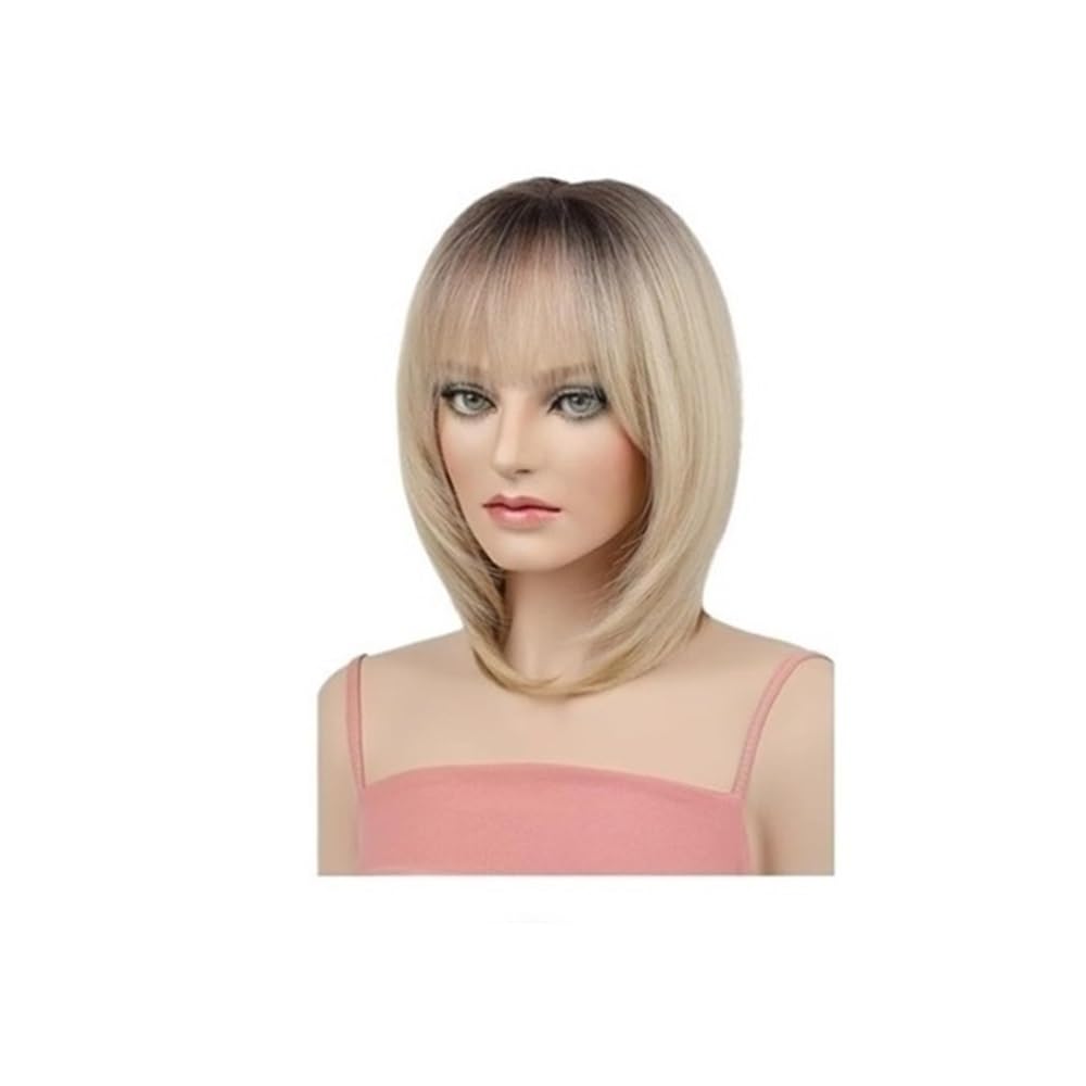 xiuling4568 Hair Topper for Women Short Bob with Bangs, Synthetic Wig for Thinning Hair Hairs Extensions(RH6/8A/60B#)