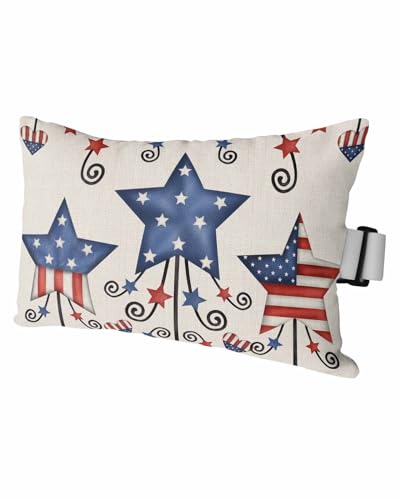 Outdoor Pillows Covers with Inserts Independence Day American Flag Stars Beige Texture Waterproof Pillow with Adjustable Strap Throw Pillows for Patio Furniture Pool Lounge Chair, 12x20 Inch, 1PCS