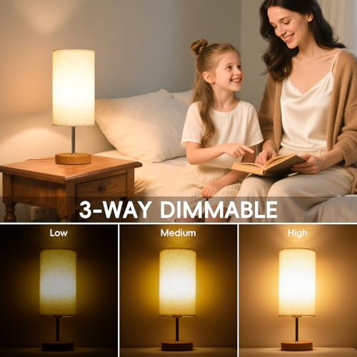 Bedside Lamps Touch Control, 3-Way Dimmable Touch Lamps Bedside Bedroom Lamp, Table Lamp for Living Room Bedroom, Bedside Light with Linen Fabric Shade, for Study, Office (Bulb Included) - Image 3