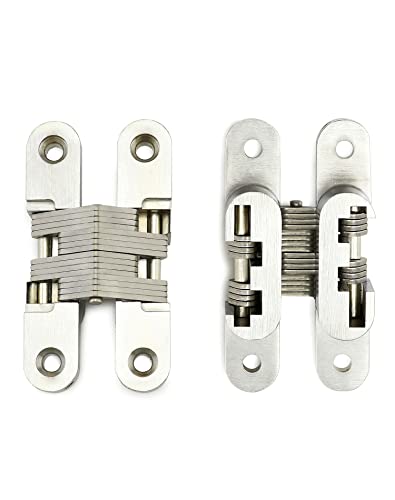 Qwork 4 Pack Stainless Steel Hidden Door Hinges, Invisible Hinges, 3-3/4" Leaf Height, 3/4" Leaf Width, Mortise Mount Invisible Hinge, Concealed Cross Hinge Invisible With 4 Holes #TOP1