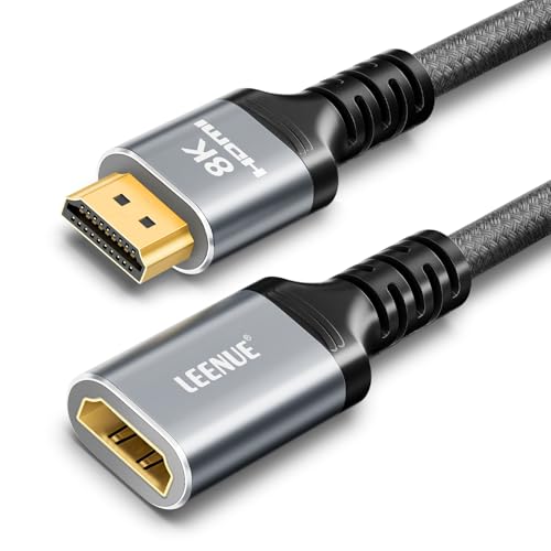 LEENUE 8K HDMI Extension Cable Ultra High Speed HDMI 2.1 Extender 48Gbps 8K@60Hz 4K@120Hz Male to Female Nylon Braided for TV Stick HDTV Projector Laptop 0.3M