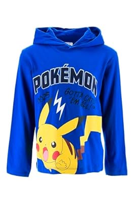 Pokémon Camiseta Niño, Camiseta de Manga Larga con Capucha, Regalo para Niños, Talla 12 Años | Azul | Ya disponible en tu tienda friki favorita! En mundofriki.es!