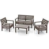 Rimax | Juego de Muebles para Jardín, Set 4 Piezas, Sofá Doble, 2 Sillones y Mesa de Centro, Plástico Resistente, Color...