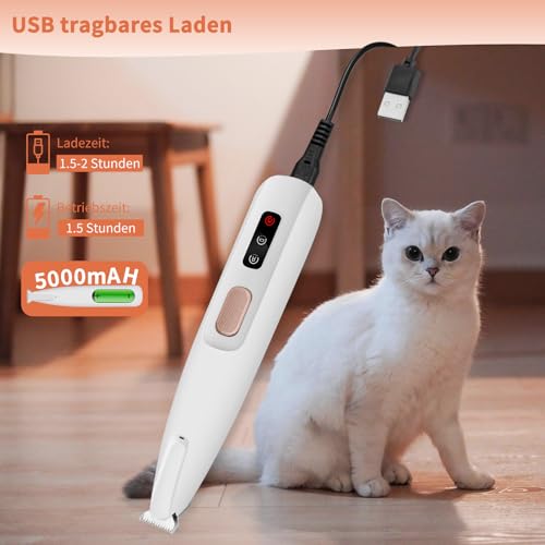 PawTrim Pro, Superleise/Wiederaufladbarer Pfotentrimmer, für Haustiere mit LED-Licht, Wasserdichter, Kabellos Haustier Rasierer, Hundeschermaschine, Profi Hundetrimmer für Hunde Katzen Pfoten, Augen