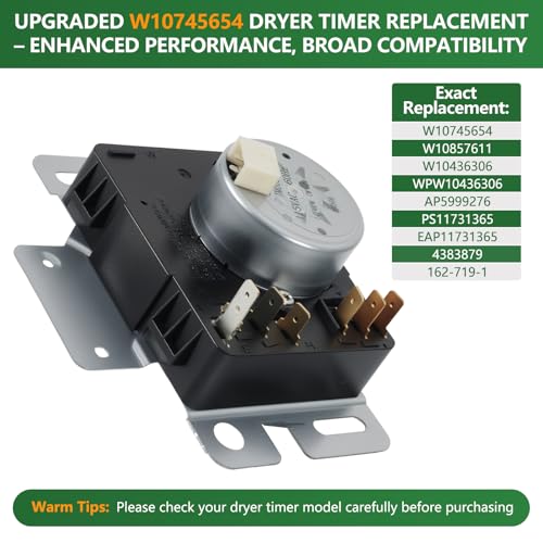 Image of W10745654 W10857611 Dryer Timer Replacement, Genuine OEM Quality, Replaces W10436306, WPW10436306, AP5999276, Fits Whirlpool Maytag Admiral Crosley Amana Roper Dryers, 2-Year Warranty