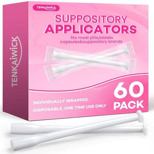 TENKAIWICK 60 Pack Disposable Vaginal Suppository Applicator for Women Vaginal Applicator fits Size 0/00 Cap-Sules and Most Pills Tablet Suppositories Individually Wrapped