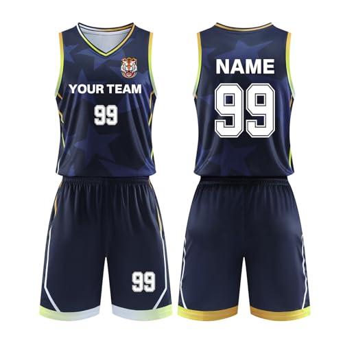 ORYG Custom Boys Girls Basketball Jerseys Personalized Adult Basketball Jersey Printed with Your Name Number Team Name Logo Sapphire Blue