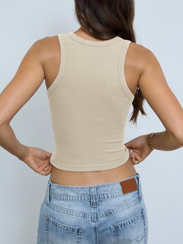 Image of EasyGala Womens Cotton Ribbed Crop Tank Tops High Neck Sleeveless Basic Shirts Racerback Slim Fitted Summer Clothes 2026