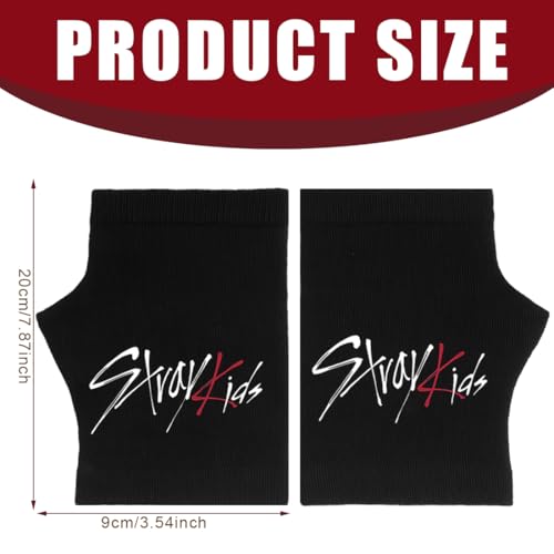 ARHZ 1 par Stray Skzoo Kids Guantes Sin Dedos, guantes de punto Stray Guantes de invierno negros Kpop, regalo para fans Kpop para Stay(A) - imagen 2