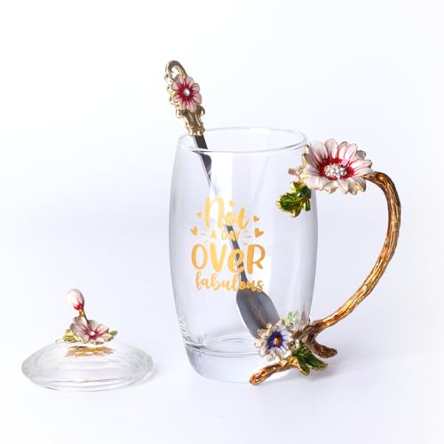 Idée cadeau pour maman femme femme fête des mères tasse à café en verre émaillé fleur papillon fleur tasse à thé ensemble tasse à thé ensemble cadeau noël saint-valentin