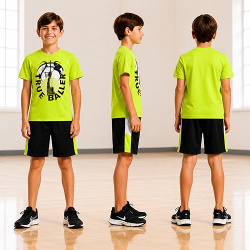 Image of Pro Athlete Active Boys Short Sets - 3 Piece Performance Short Sleeve T-Shirt and Dry Fit Shorts - Boys Athletic Sets (8-16)