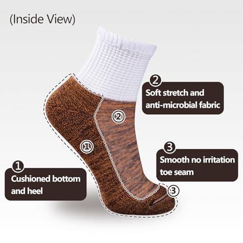 Image of +MD Bamboo Viscose Ankle Diabetic Socks for Men & Women, 6 Pairs, Soft Cushioned, Non-Binding Loose Top, Extra Wide