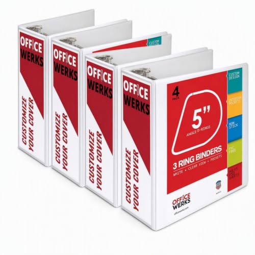 Image of 3 Ring Binder, Professional D Ring 5 Inch, Presentation Folder for Standard Pages 8.5 x 11 with Pockets, Crystal Clear View White (4 Pack)
