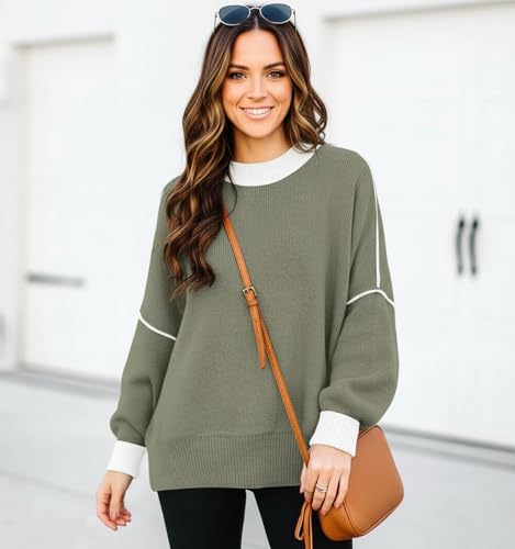 Image of Womens Oversized Sweaters Fall 2026 Fashion Clothes Colorblock Knit Tops