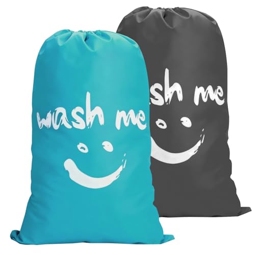 Jomdjmskes 2 Pièces Sac Linge Sale Voyage Large, 100L Sac a Linge Sale avec Cordon de Serrage, 61 × 92 cm Sac Portable pour Vêtement, Léger Sacs de Linge Pliables...