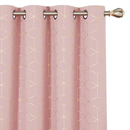 Deconovo Blackout Curtains Noise Reduction Eyelet Curtains, Gold Diamond Printed Thermal Insulated Curtains for Bedroom, 46 x 72 Inch (Width x Length), Coral Pink, 2 Panels