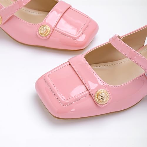 Image of Slingback Mary Jane Heels for Women Low Block Heel Closed Square Toe Pump Shoes Heels Classic Daily Office Dressy Shoes