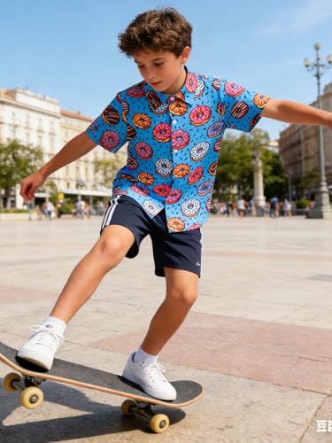 Image of uideazone Boys Hawaiian Shirts Novelty Printed Funky Short Sleeve Button Down Shirt Kids Aloha Luau Shirt 7-14T