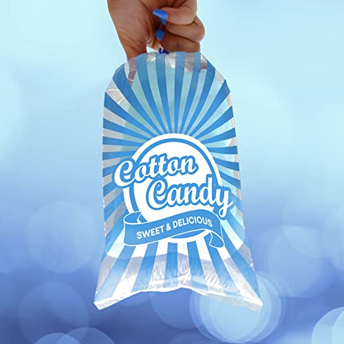 Image of Cotton Candy Bags with Ties (100 Count), Clear Bags for Cotton candy with Print, Prefect for Carnivals and Parties. 11.5x18.5 Inches (Blue)
