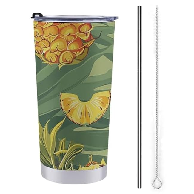 Tumble Stainless Steel Insulated Pineapple And Banana Printed Travel Mug with Lid Spill Proof Vacuum Insulated Car Tumbler Cup for Coffee AndTea Thermo Keeps Drinks Steaming Hot Or Ice Cold