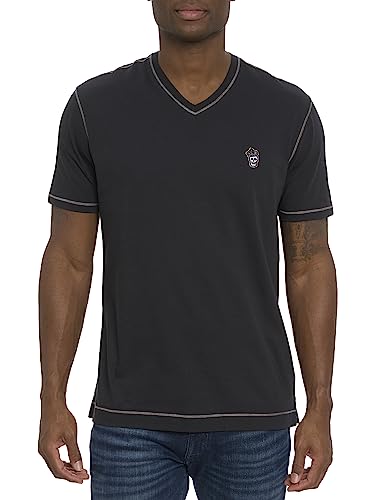 Robert Graham Men's Damien Short-Sleeve, V-Neck Top with Colorful Seams, Comfortable Fit & Richly Detailed for Wear