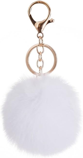 Cute Pompom Keychains Fluffy Faux Fur Ball Keychain Bag Hanging Pendant Purse Charm Key Holderwhite