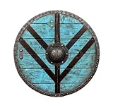 Wooden Round Viking Shield with Legartha Maiden Viking Shield | Medieval Shield | Knight Viking Shield | Gift for Him Blue