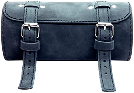 Leather Bicycle bag Classic vintage handlebar bag retro cruiser bike saddle bag seat post storage pouch (Black Grey)