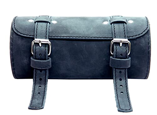 vintage bike bag - Leather Bicycle bag Classic vintage handlebar bag retro cruiser bike saddle bag seat post storage pouch (Black Grey)