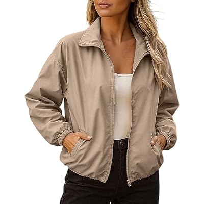 maisdgop Rain Jacket Women Waterproof Stand Collar Cropped Casual Coat