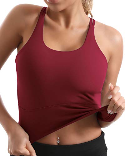 Yoga Tank Tops for Women Padded Sports Bra Workout Crop Tops Running Yoga Tank Top Built in Bra High Impact Medium Support with Removable Scarlet