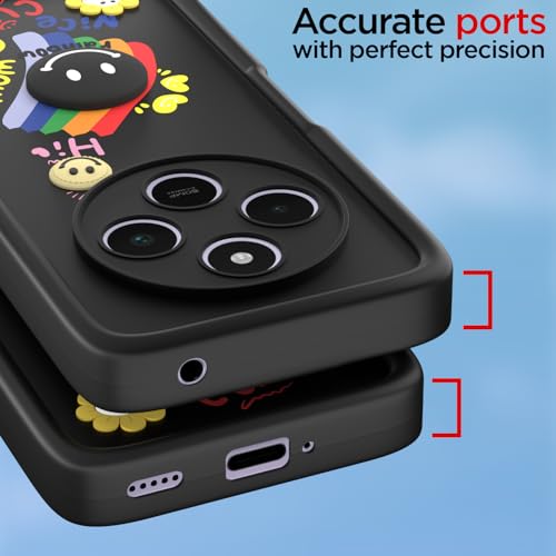 Image of Pikkme Back Cover for Redmi A4 5G / Redmi 14C 5G / Poco C75 5G | Soft Silicone| Cute Rainbow Smile & 3D Cartoon Flower Design | Shockproof Raised Camera Protection Bumper Case (Black)