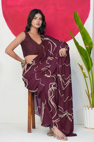 Image of MIRCHI FASHION Saree for Woman Chiffon Georgette Geometric Printed | Lightweight Farewell and Women's Office Sari with Blouse Piece