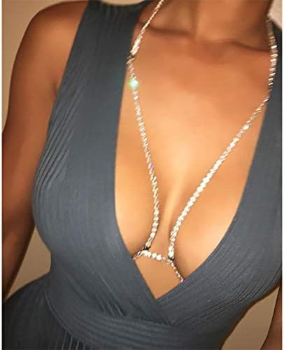 Woeoe Rhinestone Chain Bra Crystal Body Chains for Women Necklace Sexy Bikini Nightclub Body Chain Jewelry (silver)