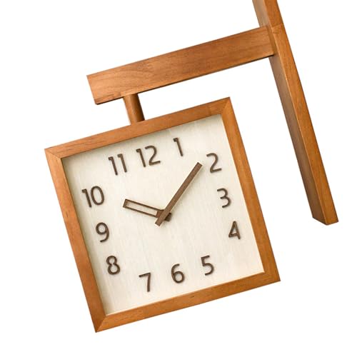 Haofy Wooden Decorative Wall Clock Silent Double Sided Clock for Living Room Household (Dark Wood Color)