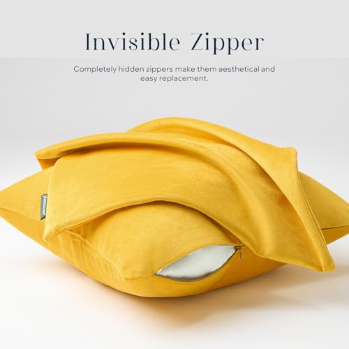 Phantoscope Pack of 2 Velvet Decorative Throw Decorative Pillow Cover Soft Solid Square Cushion Case for Couch Mustard Yellow 12 x 20 inches 30 x 50 cm
