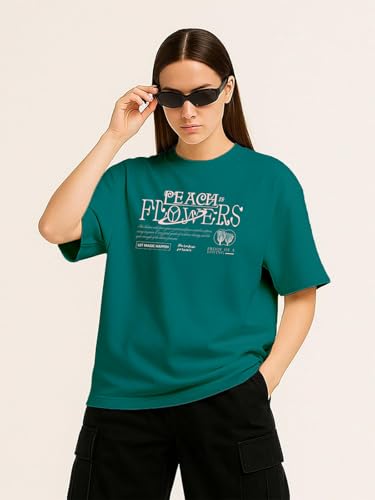 Image of Women's Printed Oversized T-Shirt with Half Sleeves and Round Neck, Soft Spun Fabric for Casual Wear (Size - S-2XL)