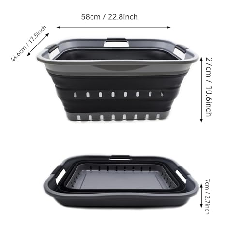 Image of SAMMART 42L Collapsible Plastic Laundry Basket - Foldable Pop Up Storage Container /Organizer - Space Saving Hamper /Basket (1, Grey /Black)
